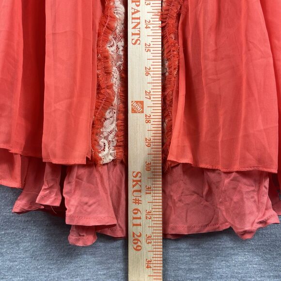 Free People Womens Dress Orange Chiffon 2 With Slip Sheer Boho 60s Lace Pleated - Picture 9 of 11